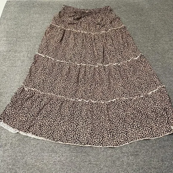 Ultra Flirt Tiered Midi Skirt Women’s Medium Brown Black Leopard Print Boho - Picture 5 of 5